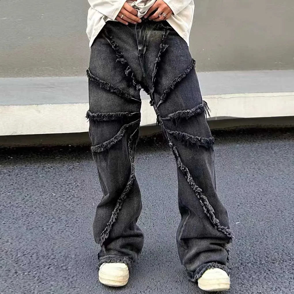 Y2k Frayed Pantalones Hombre Baggy Denim Trousers for Men and Women Streetwear Washed Straight Loose Jeans Oversized Cargos 240826Z