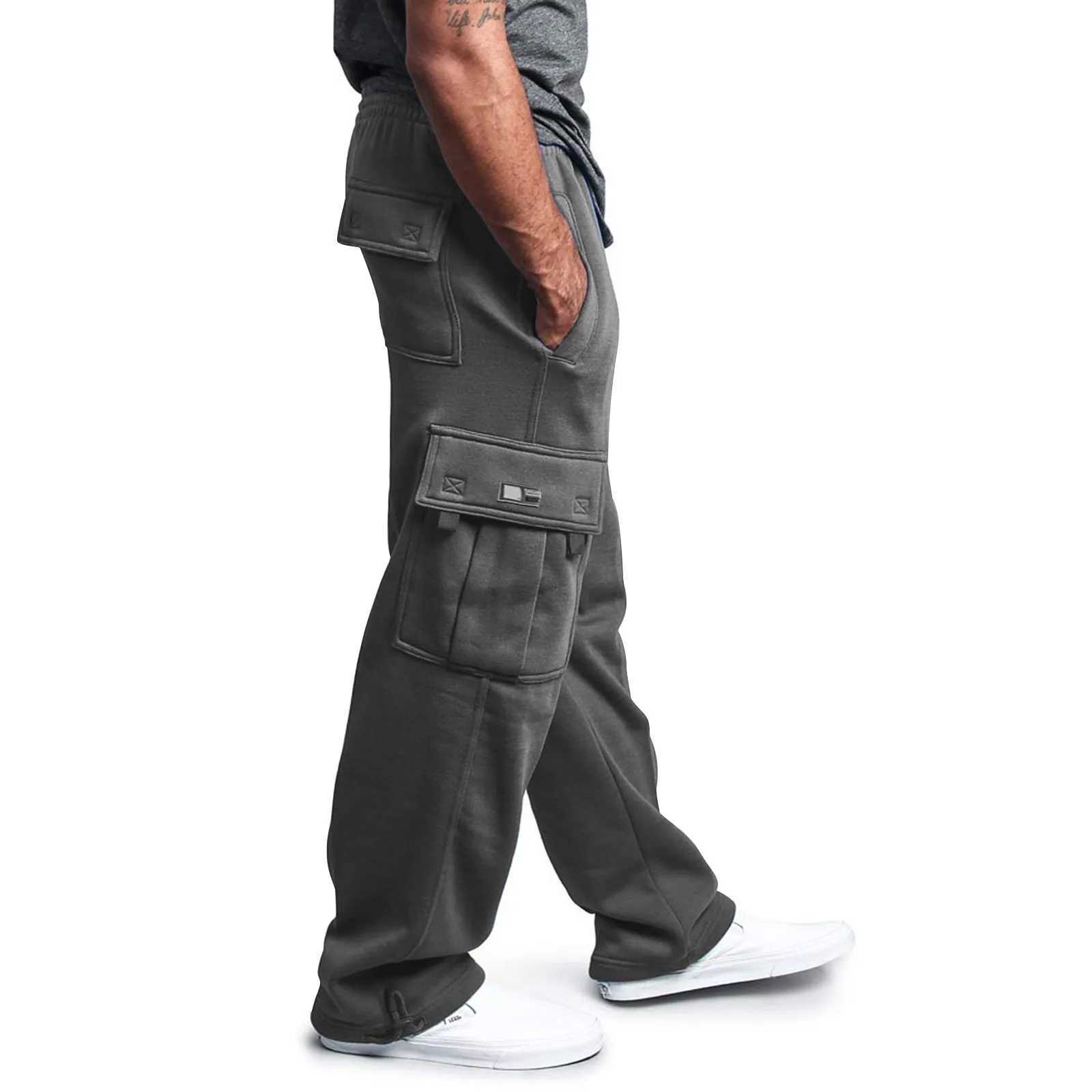Pocket oversized cargo pants streetwear solid color European and American style pants black sportswear Trouser Pantalones W240829