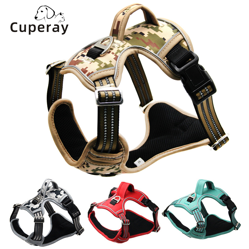Camouflage Pet Harness Adjustable Reflective Medium & Large Dog Harness Mesh Breathable with Control Handle To Prevent Bursting