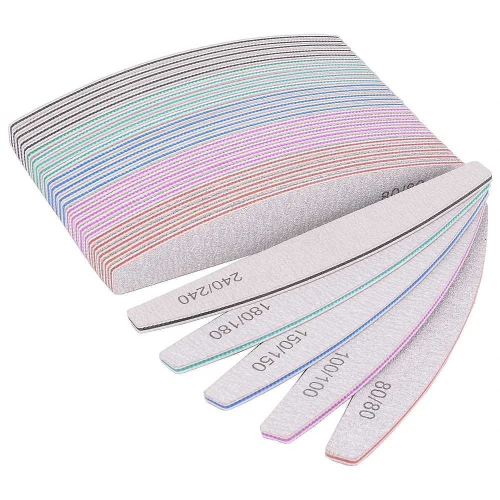 1 piece of professional nail file 100/180 sandpaper sturdy and thick nail file frosted half moon lime nail accessories and tools W240829