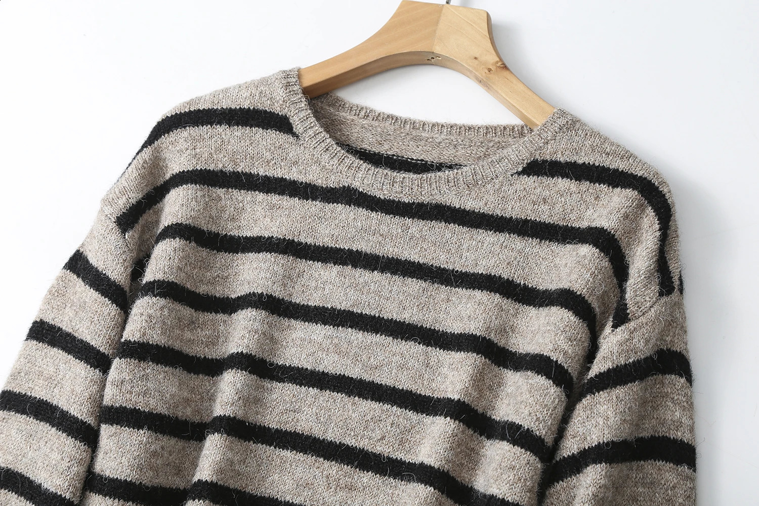 Ethereal MD Womens Casual Lazy Soft Wax Striped Cream Neck Sweater 240827