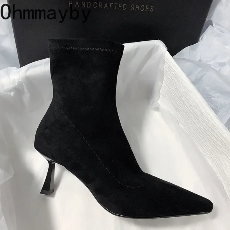 Winter Autumn Women Sock Boot Fashion Zippers Shoes Ladies Sexy Thin High Heel Short Boots 5919 s