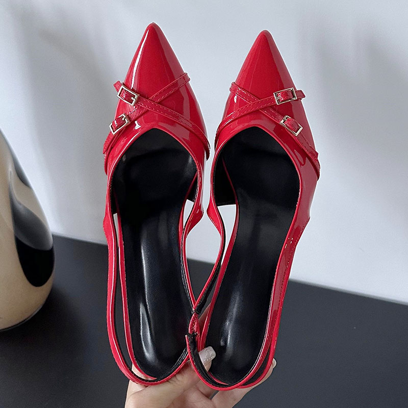 Big Size Fashion Pointed Toe Pumps Ladies Thin Heels Shoes Female Slingbacks Slides Women High Heels Shoes Wine Red Footwear