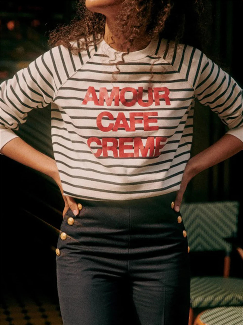 Cotton sportswear womens letter striped printed top Oneck long sleeved loose zipper early spring 240827