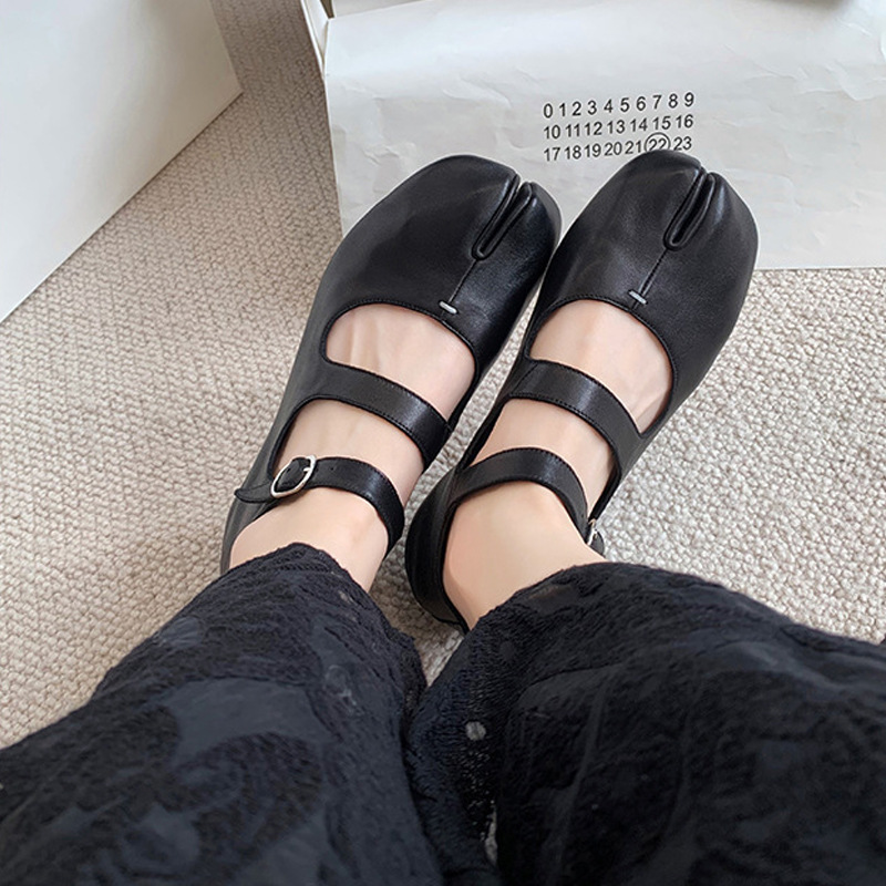 Fashion Split Toe Flats Shoes Women Slip On Casual Loafer Chunky Heel British Oxford Shoes 2023 Autumn Footwear Zapatos De Mujer
