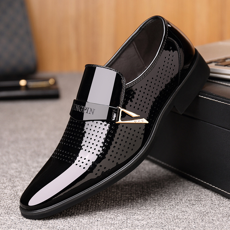 Summer Autumn Pointed Toe Mens Dress Breathable Black Wedding Formal Suit Office Shoes Man Leather tyh78 95cf