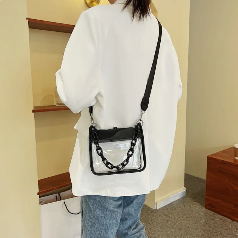 3 Ten Font Womens PVC Transparent Shoulder Chain Portable Messenger Small Square Backpack Girl Gift Bag 240830 4