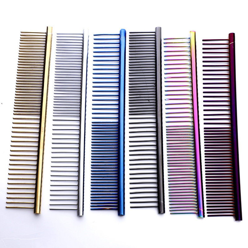 Colorful Piano Paint Professional Anti-Corrosion Grooming Comb For Dogs Cats Tapered Stainless Steel Pins Pet Grooming Supplies