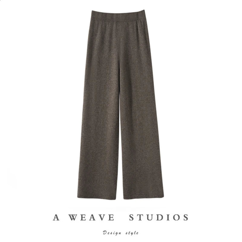 Womens loose and casual high waist straight elastic knitted woolen pants in autumn winter 240827
