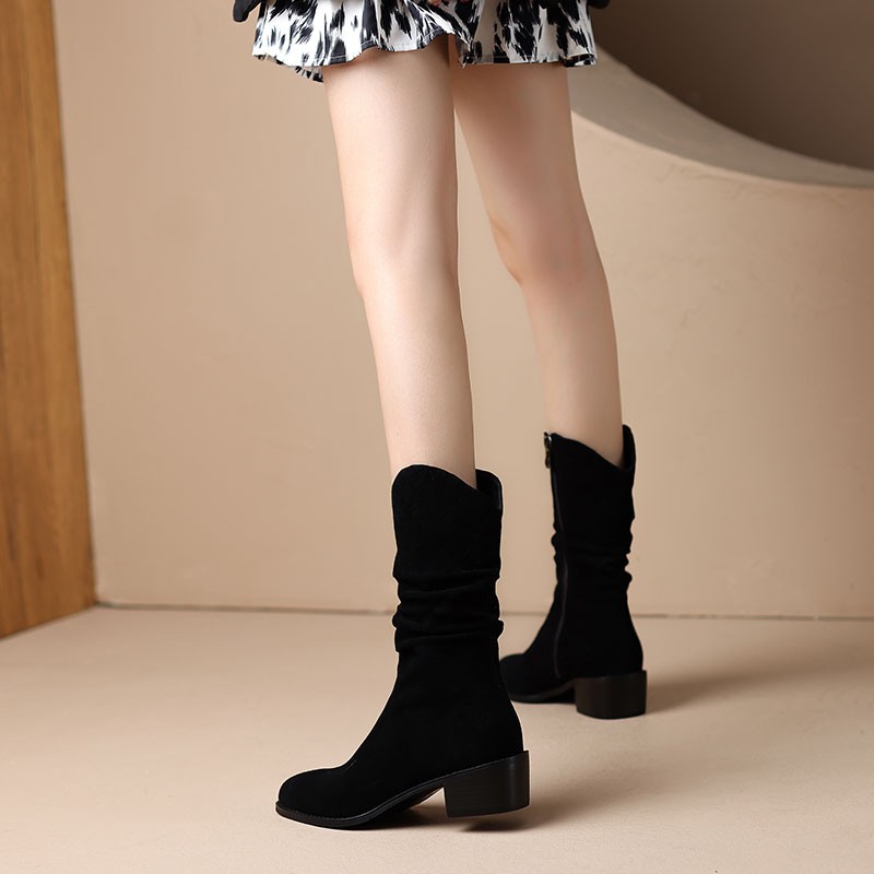 Fold Sexy Mid Calf Fashion Boots High Heels for Winter Women Shoes Autumn Female Pointed Toe Pumps ca67