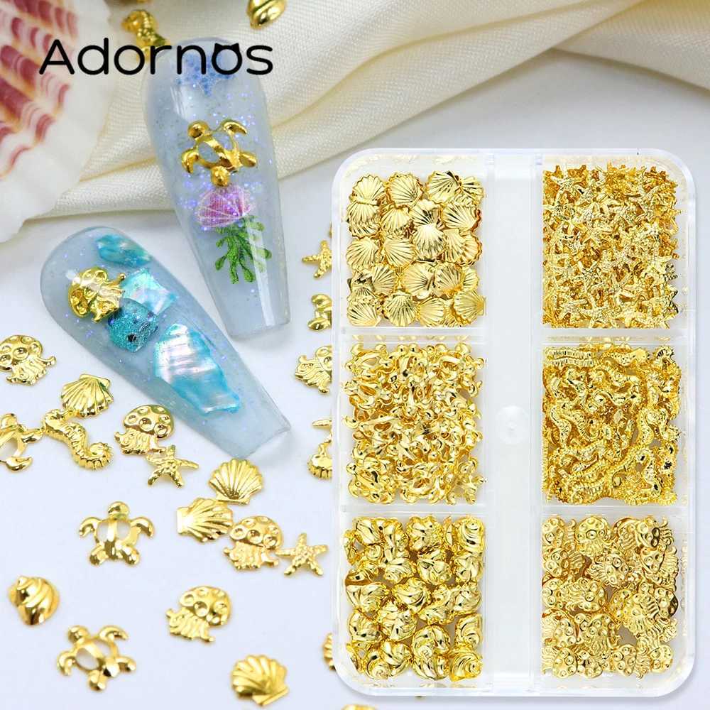 300 pieces/box of metal rivet accessories golden starfish conch screws charming summer ocean style nail art supplies and decorations W240829