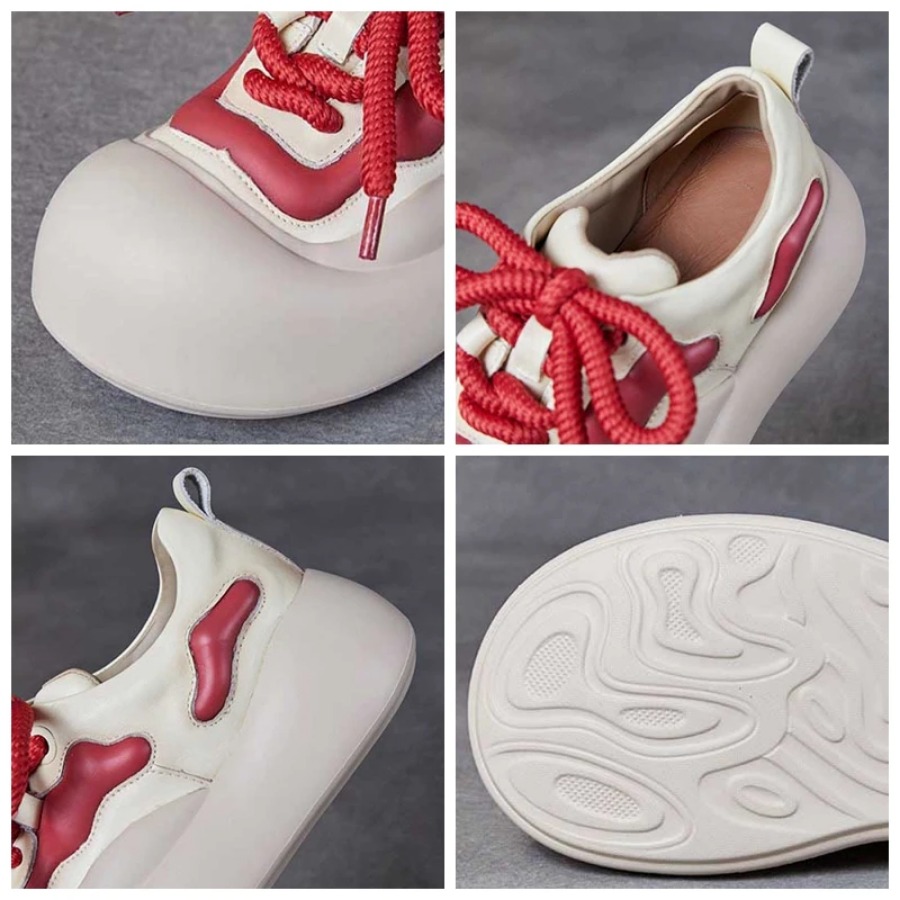 Women's Chunky Genuine Leather Loafers Flats Vulcanized Platform Sneakers 4