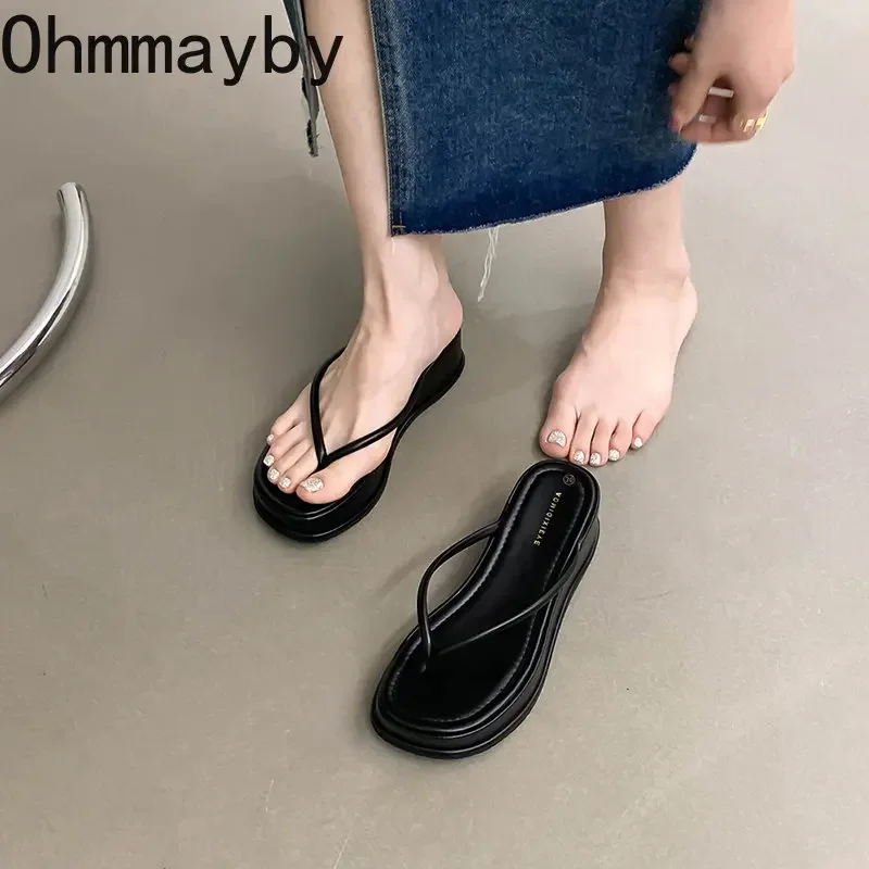 2024 New Wedges Women Slippers Fashion Slip On Open Toe Ladies Elgant Platform High Heel Non Slip Beach Slides Flip Flop
