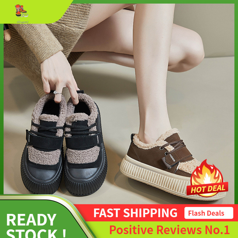 Ddmysports Winter Plush White New Korean Edition Ins Female Students Warm And Eight Increasing Sports Board Shoes Street Shot XT OUTDOOR