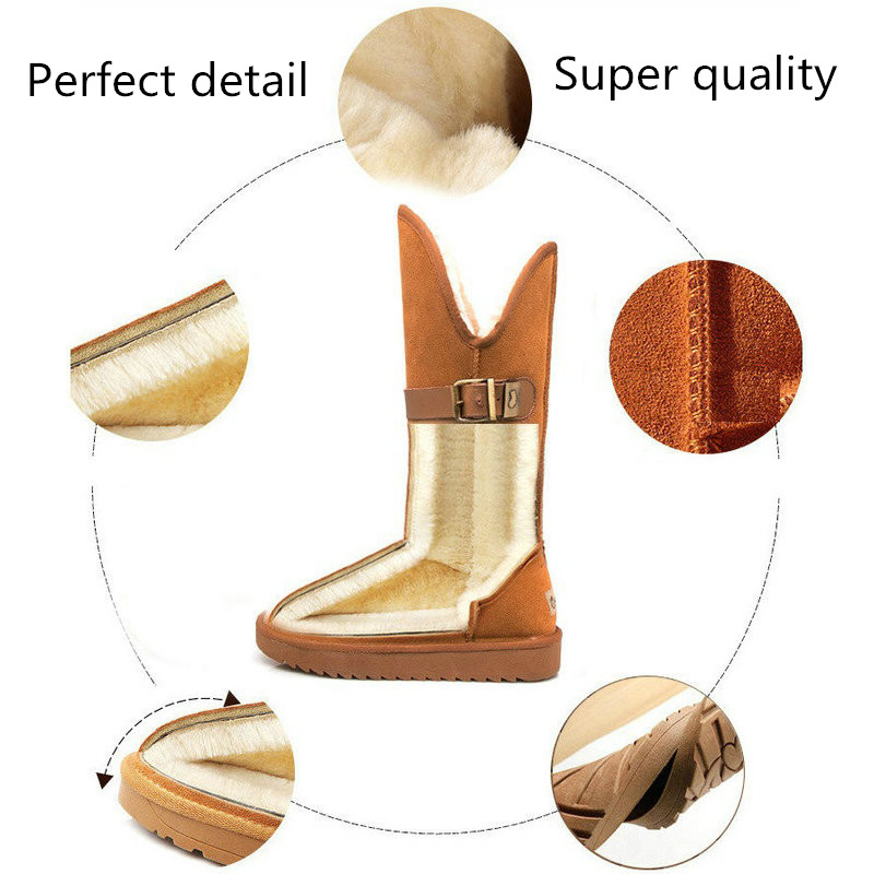 New Fashion 100% Natural Fox Fur Snow Boots Women Warm Non-slip Winter Long Boots Genuine Cow Leather Winter Boots High Shoes