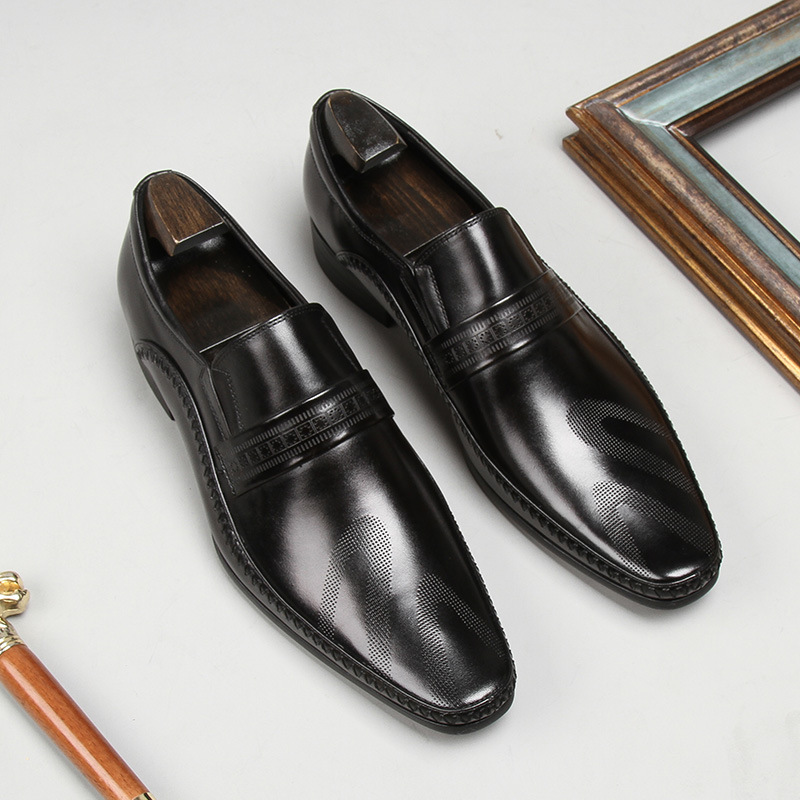 European Style Men Summer Wedding Shoes Genuine Leather Pointed Toe Platform Men Business Formal Shoes Black