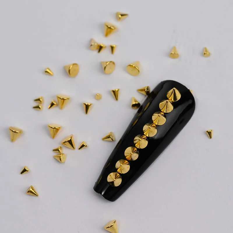 Appro150pcs/Box Punk Cone Nail Charm Stud Cool Girl Rock Mini 1.5-3mm Metal Gold and Silver Rivet for DIY Nail Art Decoration W240829
