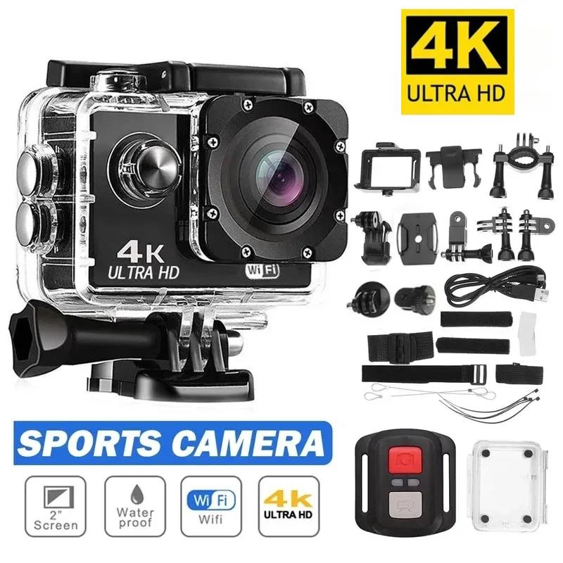 4K Action Camera Ultra HD Portable 30fps/170D Underwater Helmet Waterproof 2.0-inch Screen WiFi Remote Control Sports Video Helmet Recording Sport Cam