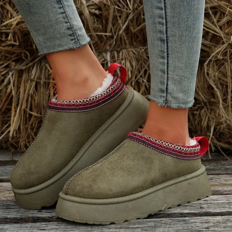 Winter New Retro Women Snow Warm Suede Leather Lazy Loafers Woman Lady Female Flat Bottine Botas Boots Shoes 2023 e53e