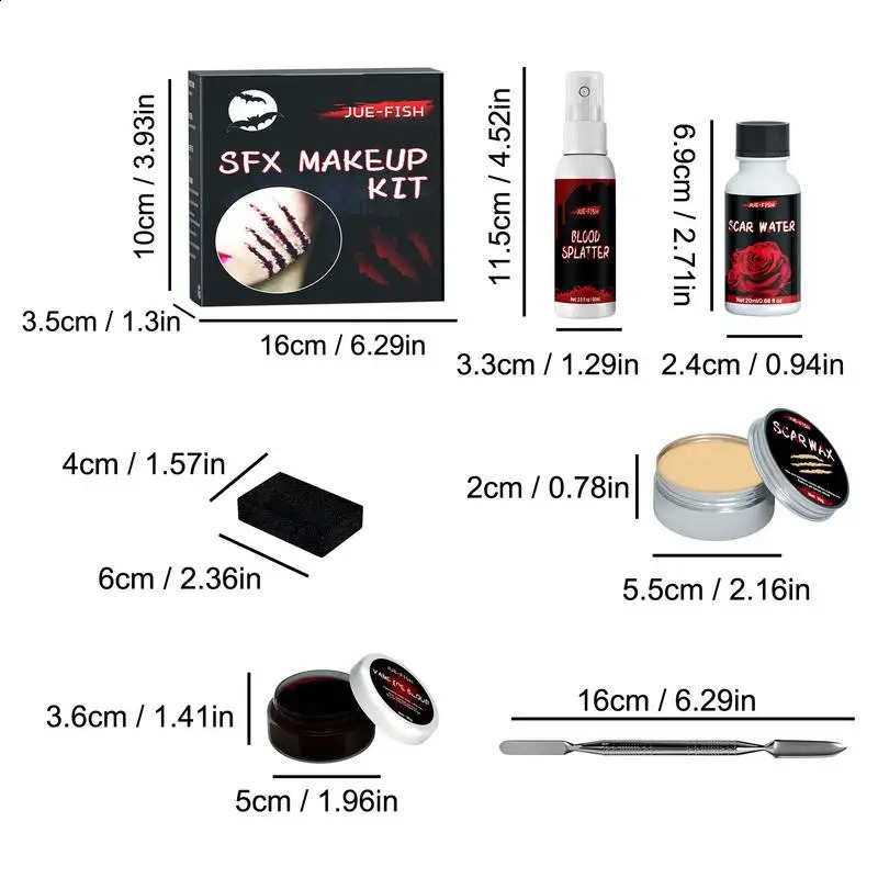 Halloween Makeup Kit Professional Body Painting Spooktacular Wound Scar Wax Makeup Fake Scalp Blood Smear Ghost Painting Kit 240829