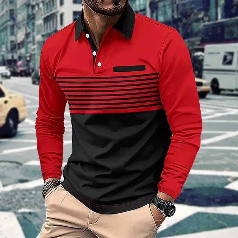 Mens Business and Leisure Long Sve T-shirt with 3D Stripe Printing for Spring and Autumn Comfortable and Breathable W241106