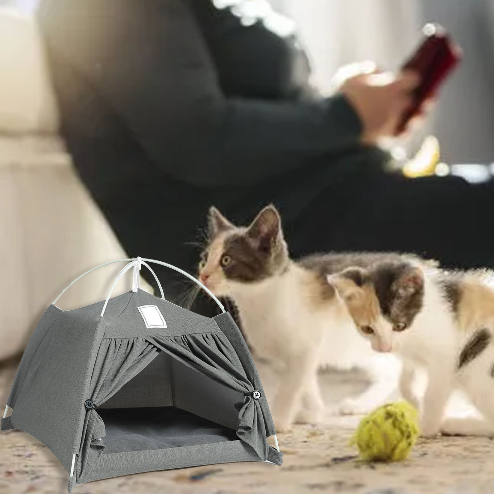 Warm Pet Sleeping Tent Removable Cotton Linen Pet Indoor Tent For Cats Dogs Small And Medium Sized Pets