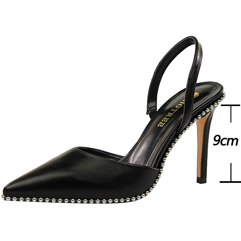 BIGTREE Shoes Rivet High Heels Woman Pumps Pu Leather Women Heels 9cm Sexy Party Shoes Black Red Apricot Wedding Shoes Female