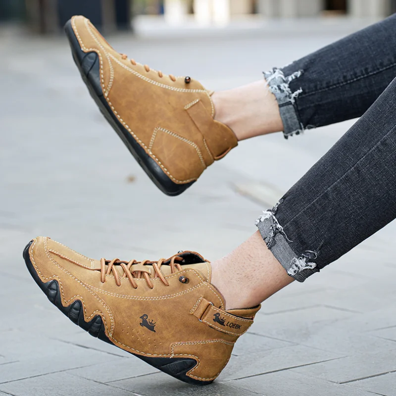 Casual Sneakers Shoes for Men Luxury Designer Shoes Round Head Leather Ankle Boots 2023 New Fashion Comfort Loafers Men Shoes