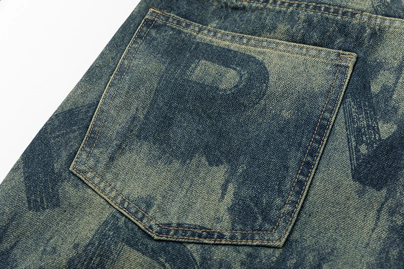 Y2K mens jeans with letter print straight leg denim pants wide leg loose fitting mens clothing 240829
