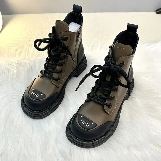 New Winter 2024 Ankle Round Toe Lace-up Short Womens Platform Designer Knight Boots Women Shoes 240613