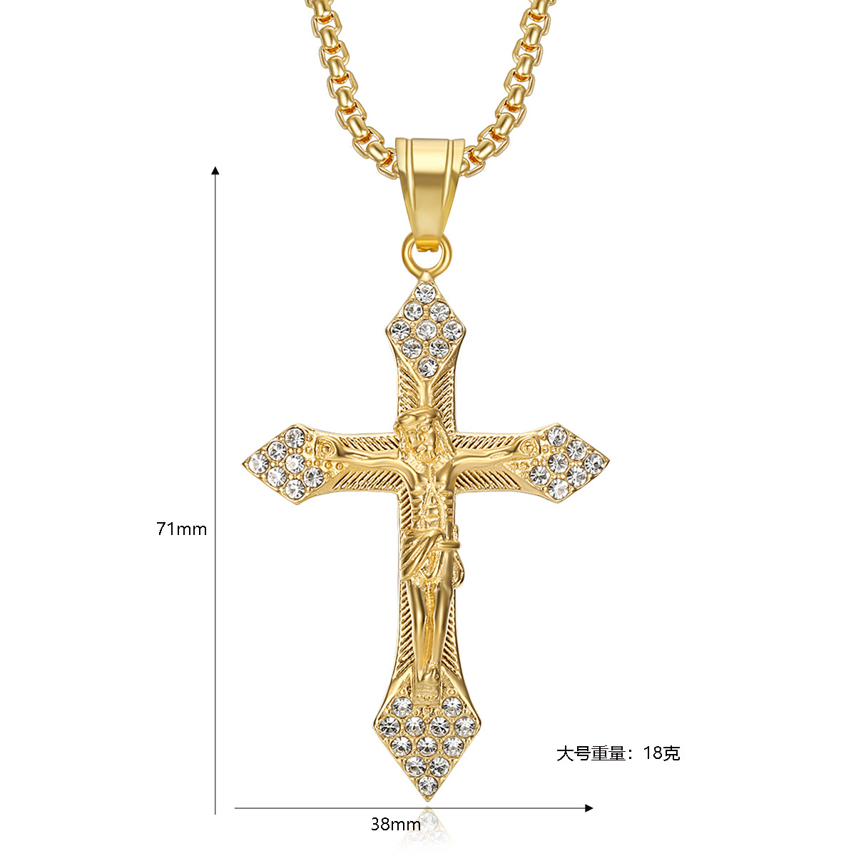 Retro Juses Corss Pendant Necklace Stainless Steel Gold Plated No Fade Jewelry