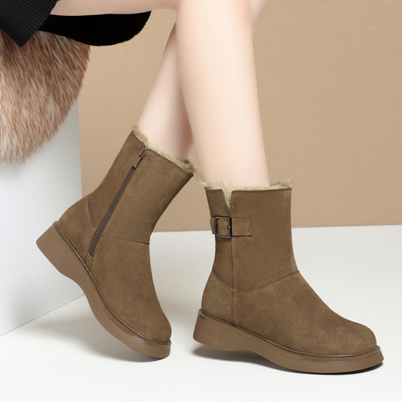 AIYUQI Snow Boots Women Winter New 2024 New Suede Genuine Leather Women's Short Boots Wedge Heel Non-Slip Women Ankle Boots