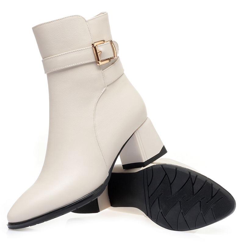 AIYUQI Women's Fashion Boots Mid-heel 2024 New Round Head Genuine Leather Ankle Boots Women Thick Wool Warm Dress Boots Women