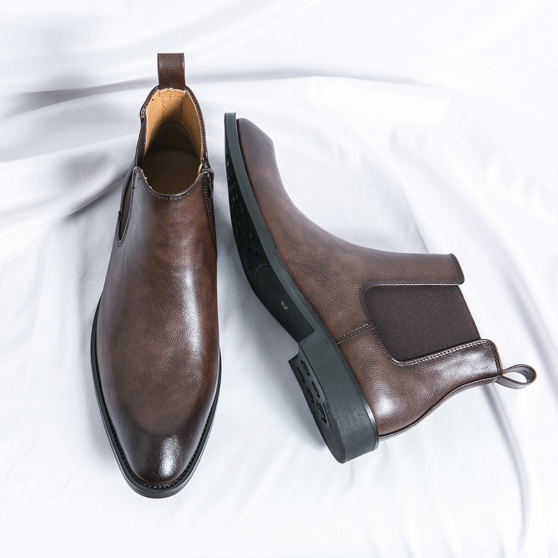 British Style Chelsea Boots for Men Casual Slip on Ankel Boots Business Dress Leisure Walk Shoes Split Leather Male Basic Boots