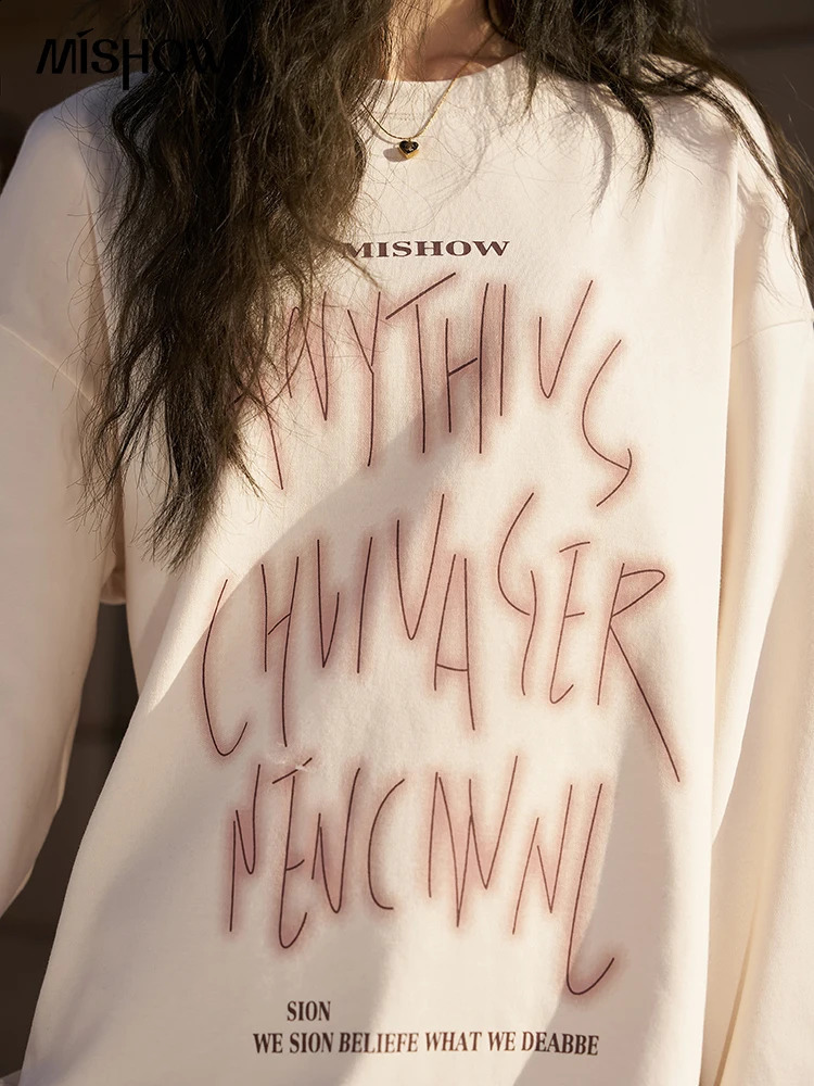 Mishow Letter Print oversized sportswear womens autumn winter casual Crewneck loose long sleeved Tshirt MXC56T0149 240827