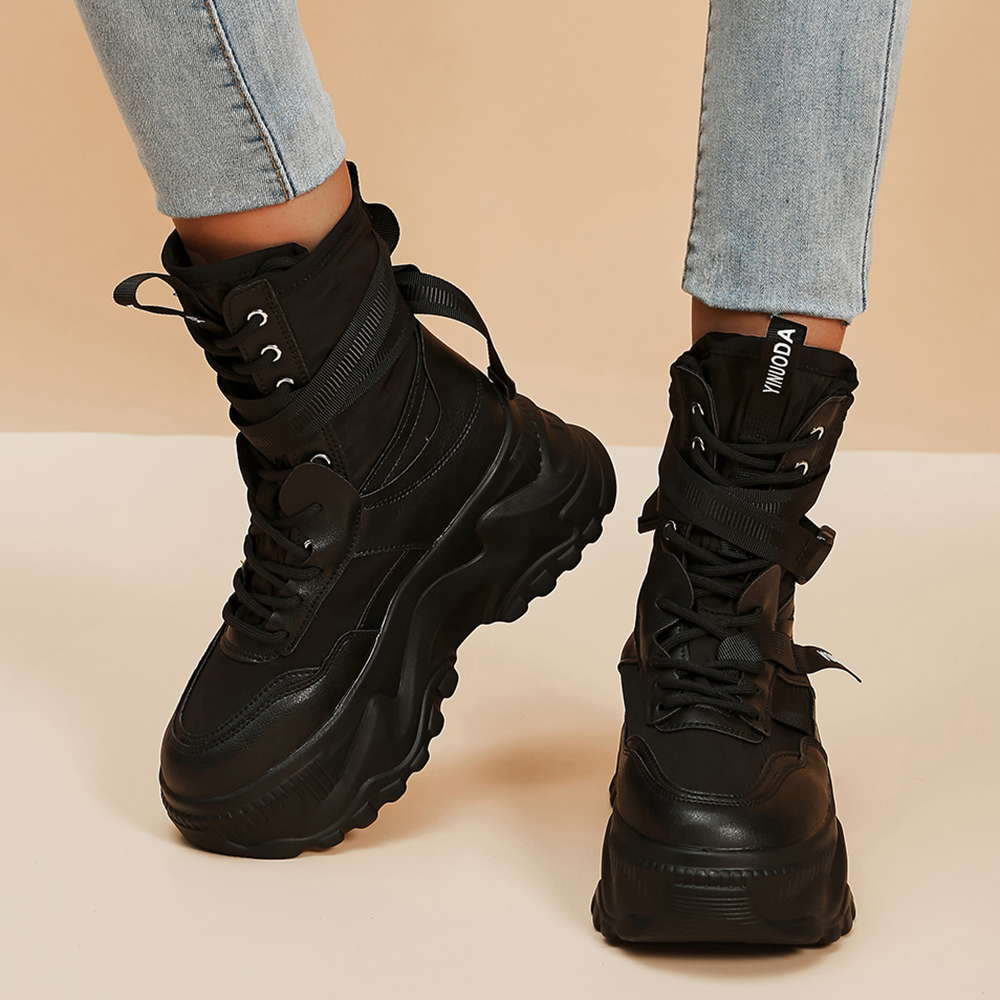 White Black Chunky Platform Motorcycle Boots Women Fashion Thick Sole Vulcanize Shoes Woman Autumn Winter Ankle Botas Mujer 2023