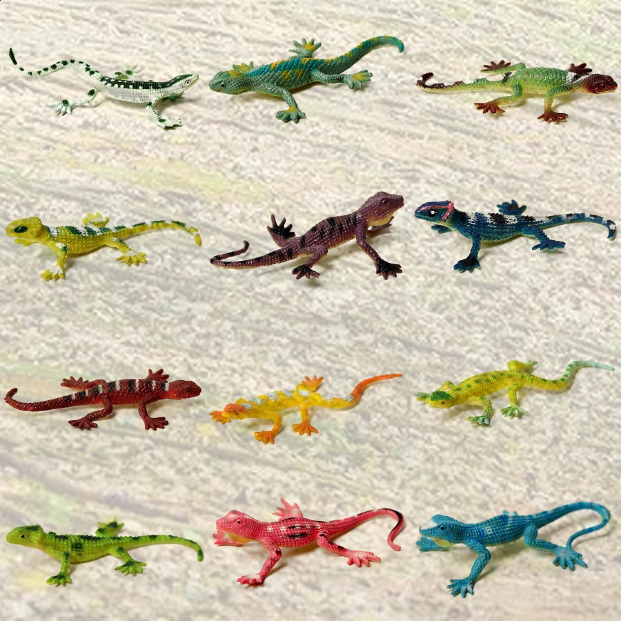 12pcs Mini Simulation Colorful Lizards Action Figure for Reptile Party Supplies plastic forest wild animal model Toys 240830