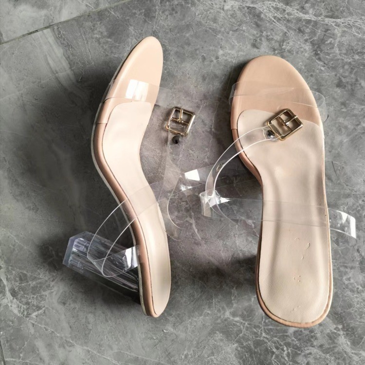 2025 NEW High Crystal for Women Multicolor Transparent Strap Thick Heel Peep Toe Sandals Sexy One strap Women s Shoes ccf s