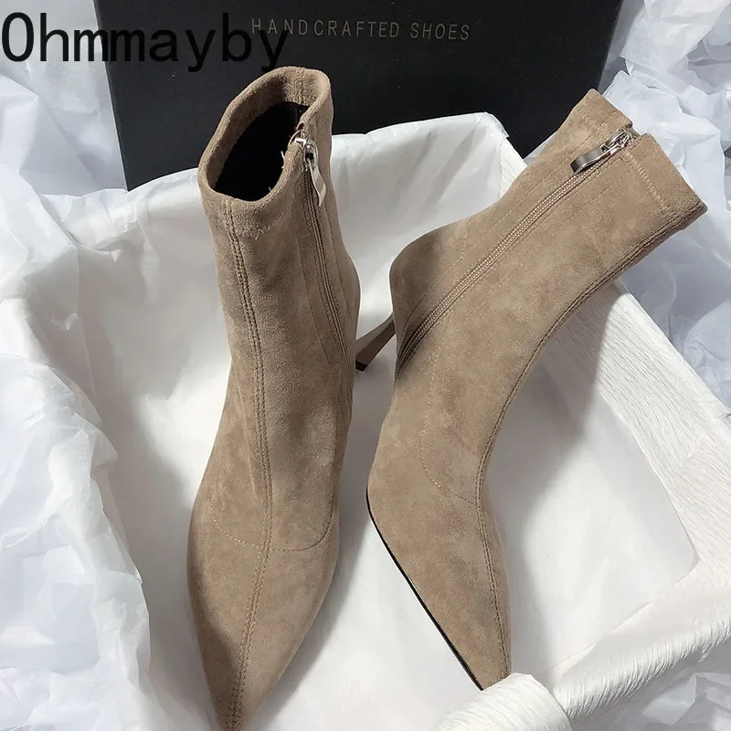 Winter Autumn Women Sock Boot Fashion Zippers Shoes Ladies Sexy Thin High Heel Short Boots 5919 s