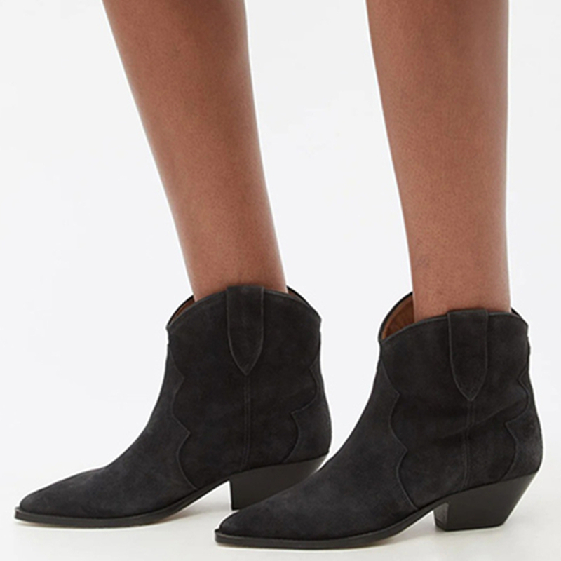 New Solid Color Suede Ankle Pointed Toe Crude Heel Women Platform Boots Sweing Slip-On Mature Retro Botas Femininas