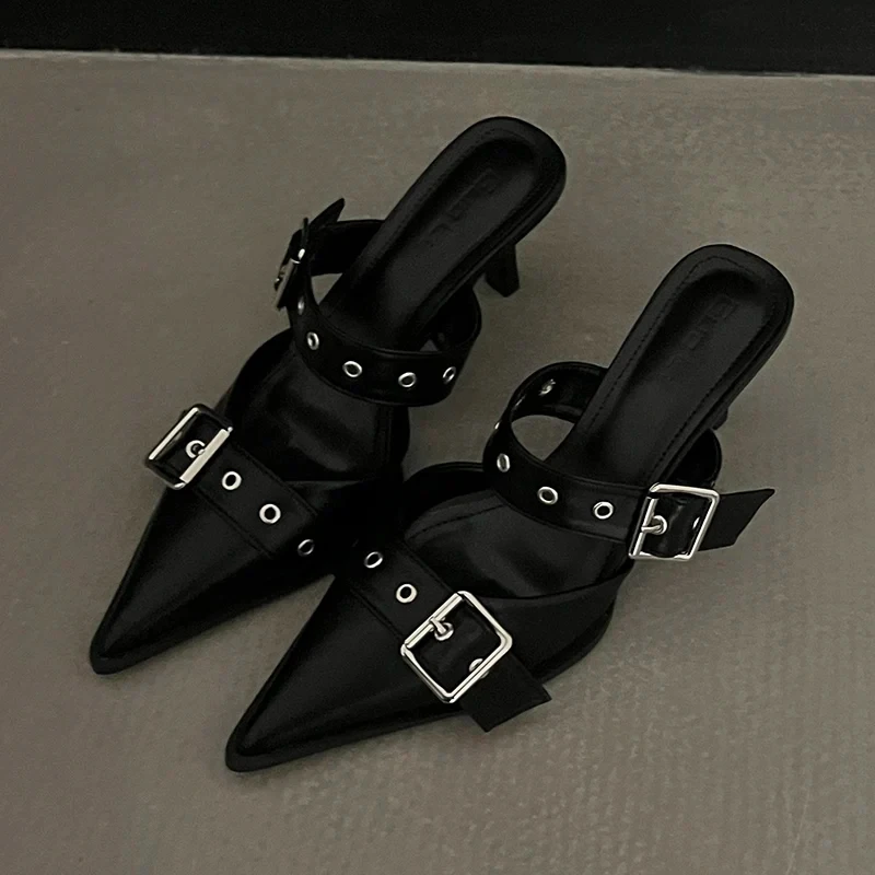 Metal Buckle High Heels Women's Sandals Summer Pointed Toe Sier Party Fashion Womens Pumps Shoes