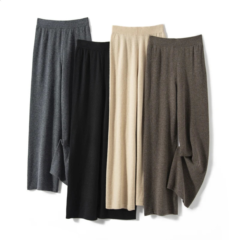 Womens loose and casual high waist straight elastic knitted woolen pants in autumn winter 240827