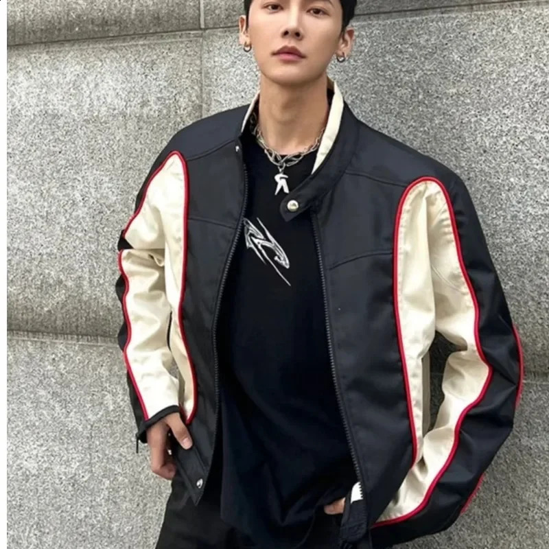 American Style High Street Color Block Jacket Trendy Loose Fit Casual Clothing For Men Women Spring Autumn 240829