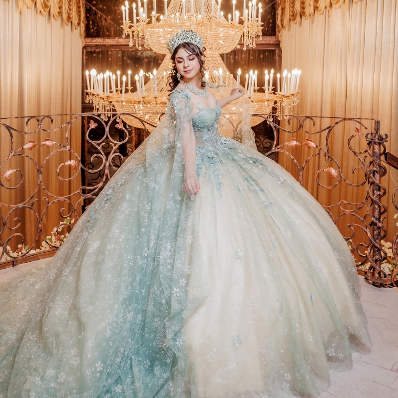 Mexican Mint Green 2024 Quinceanera Dresses With Cape Sequin Applique Lace Tull Sweet 16 Dress Ball Gown Corset Vestidos De 15 Anos