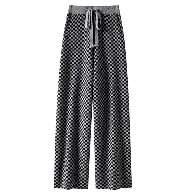flat wool pants for women four thick wide leg loose casual straight high waisted knitted 240827