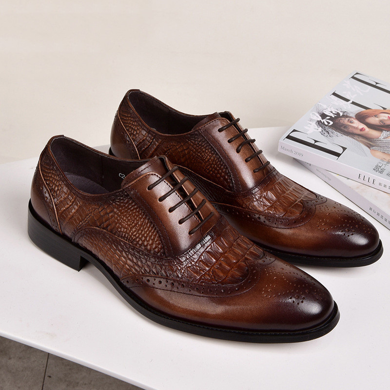 Plus Szie 48 Men Dress Shoes Brock Oxford retro crocodile leather Shoes formal spring Working Casual business shoes for Wedding