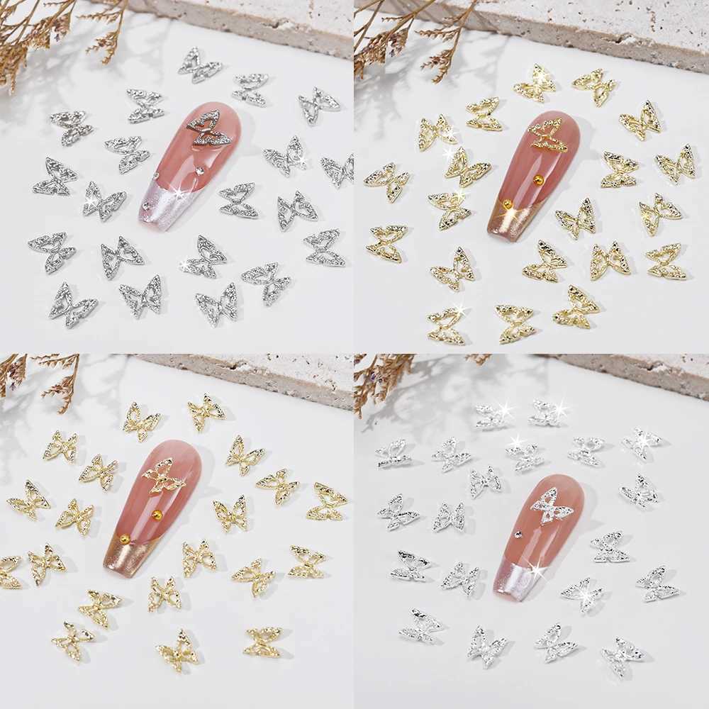 20 Butterfly Nail Charm - Gold Silver Alloy Y2K 3D Hollow Butterfly Nail Rhinestone Shining Jewelry Used for Nail Art Decoration W240829