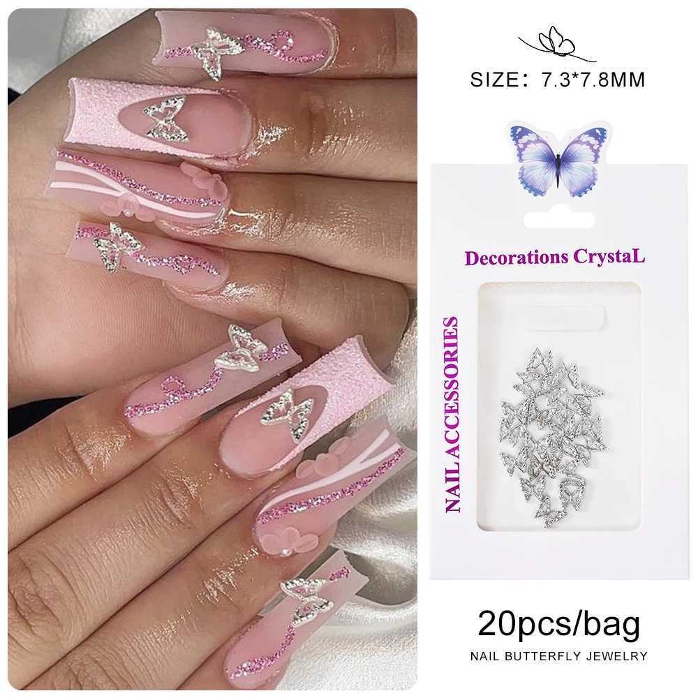 20 Butterfly Nail Charm - Gold Silver Alloy Y2K 3D Hollow Butterfly Nail Rhinestone Shining Jewelry Used for Nail Art Decoration W240829