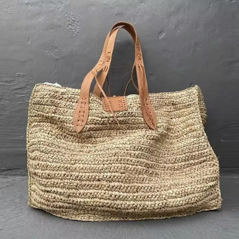 Straw Tote Bags For Women er Handbag And Purse In Handmade Weave Large Capacity Shoulder Casual Beach Bag 240830 4
