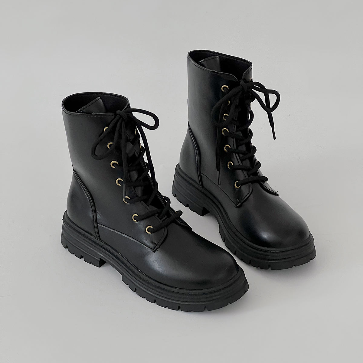 Rimocy Black Pu Leather Ankle Boots for Women Low Heels Lace Up Fashion Booties Woman Non Slip Platform Combat Botas Mujer 2024